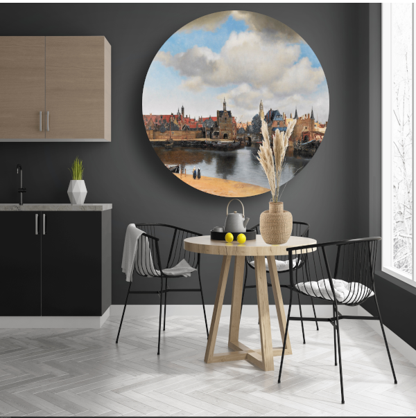 Gezicht op Delft - Johannes Vermeer aluminium muurcirkel