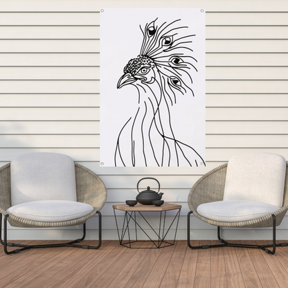 Abstracte Pauw Lijntekening in Zwart en Wit tuinposter