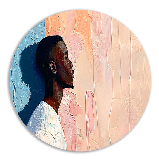 Abstract kleurrijk portret van een man aluminium muurcirkel