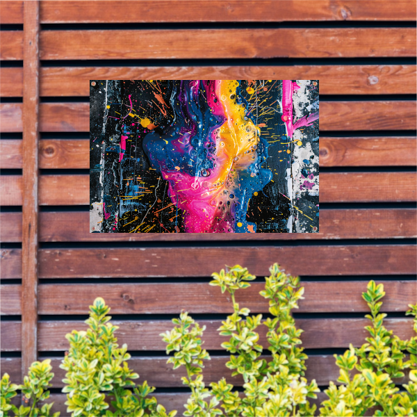 Kleurrijke abstracte kunst met spetters tuinposter