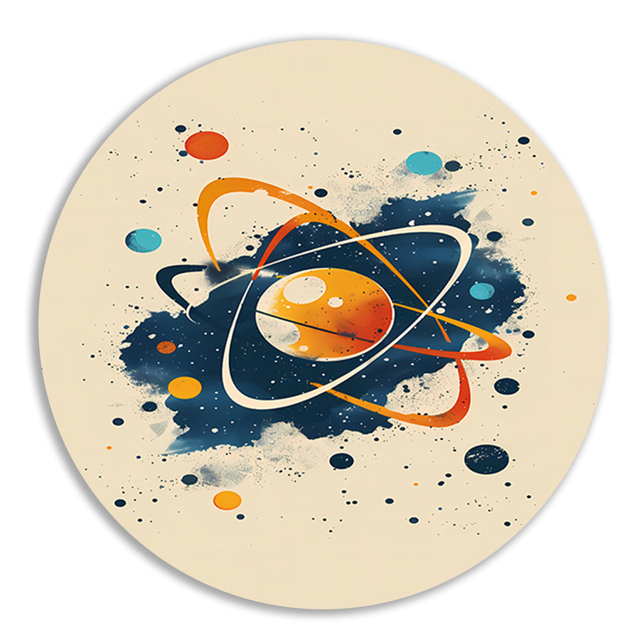 Abstract Atoom en Planeten in Kosmos aluminium muurcirkel