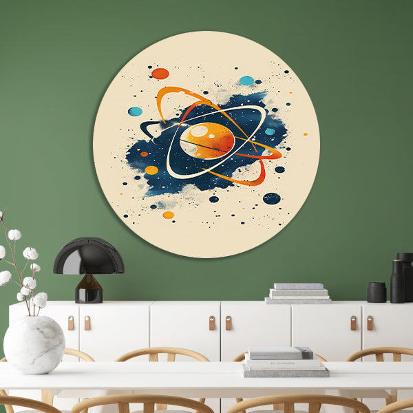 Abstract Atoom en Planeten in Kosmos aluminium muurcirkel
