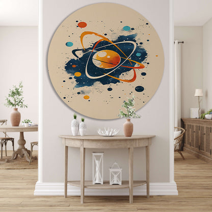 Abstract Atoom en Planeten in Kosmos aluminium muurcirkel