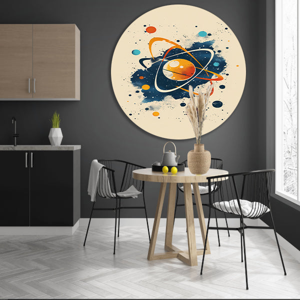 Abstract Atoom en Planeten in Kosmos aluminium muurcirkel