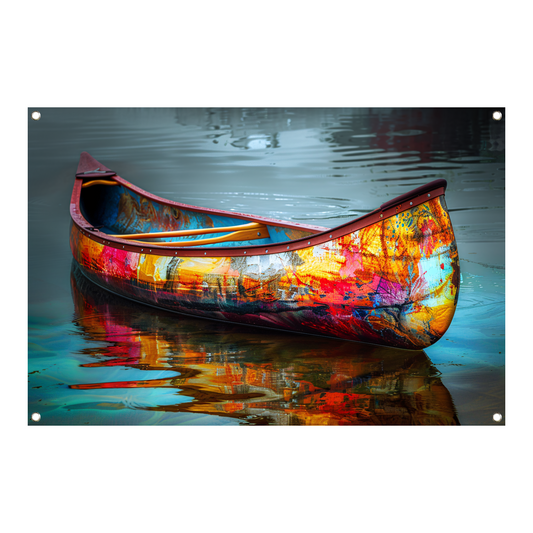 Impressionistisch waterlandschap met boot tuinposter