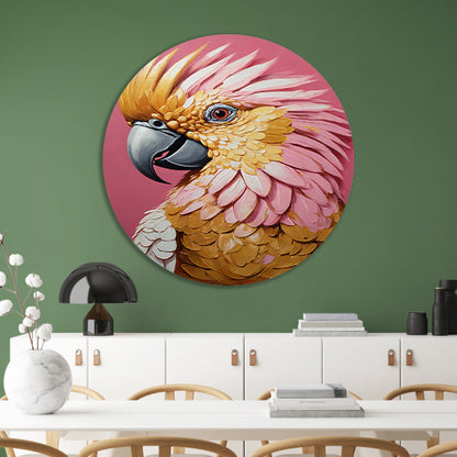 Impressionistische Papegaai in Goud en Roze aluminium muurcirkel
