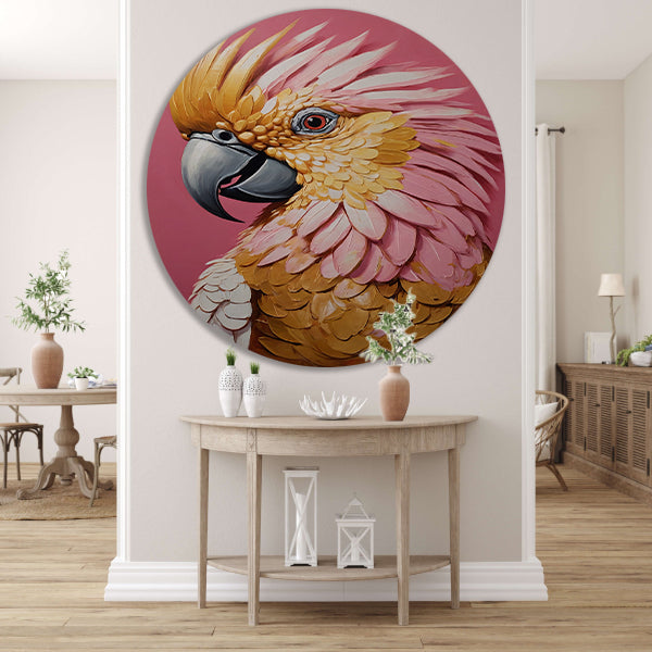 Impressionistische Papegaai in Goud en Roze aluminium muurcirkel