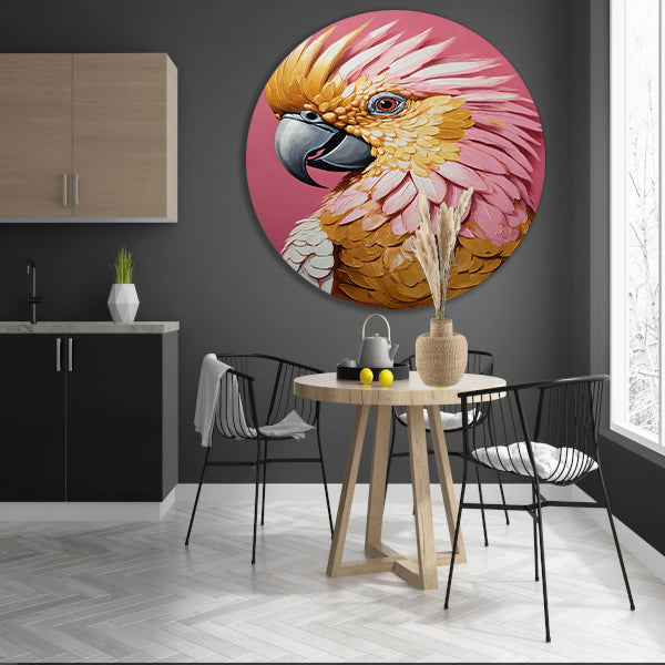 Impressionistische Papegaai in Goud en Roze aluminium muurcirkel
