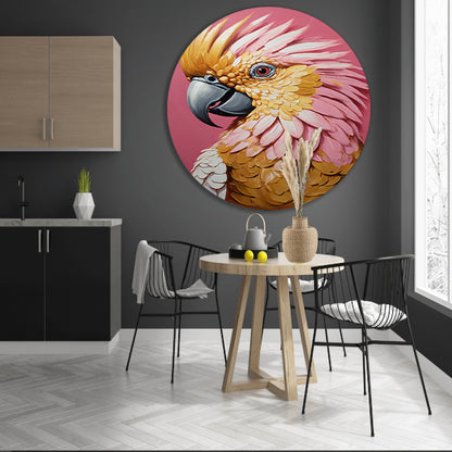 Impressionistische Papegaai in Goud en Roze aluminium muurcirkel