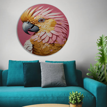 Impressionistische Papegaai in Goud en Roze aluminium muurcirkel