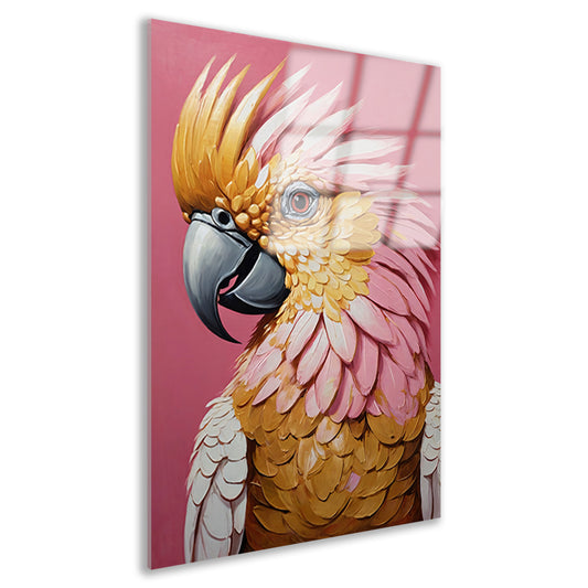 Impressionistische Papegaai in Goud en Roze Acrylglas