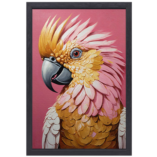 Impressionistische Papegaai in Goud en Roze canvas met baklijst