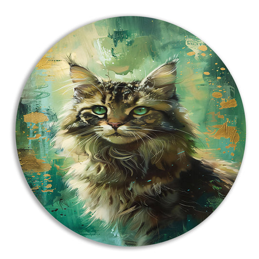 Elegante kat met kleurrijke achtergrond aluminium muurcirkel