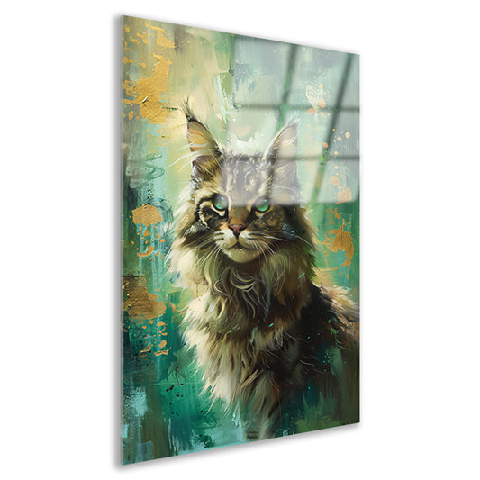 Elegante kat met kleurrijke achtergrond acrylglas