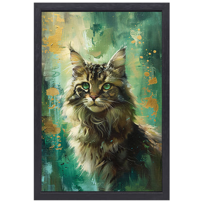 Elegante kat met kleurrijke achtergrond canvas met baklijst