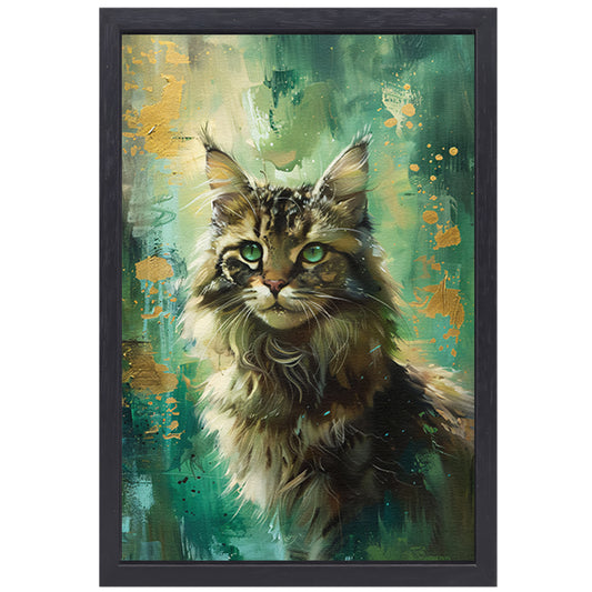 Elegante kat met kleurrijke achtergrond canvas met baklijst