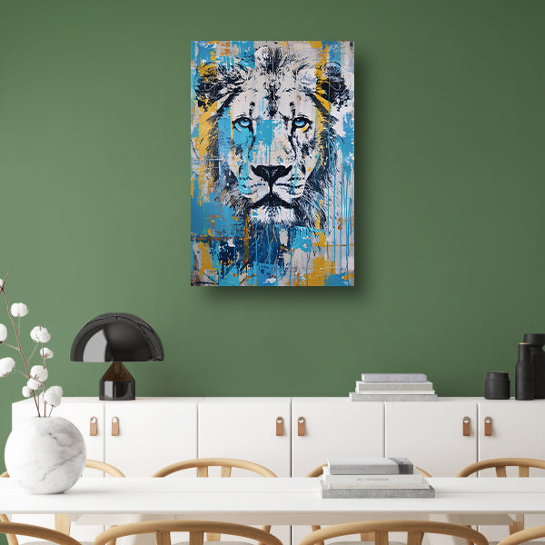 Levendige kleurrijke leeuw pop art schilderij canvas met baklijst