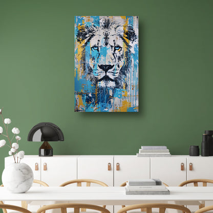 Levendige kleurrijke leeuw pop art schilderij canvas met baklijst