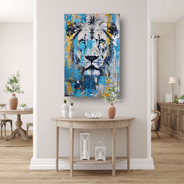 Levendige kleurrijke leeuw pop art schilderij canvas met baklijst