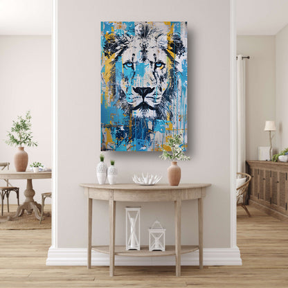 Levendige kleurrijke leeuw pop art schilderij canvas met baklijst