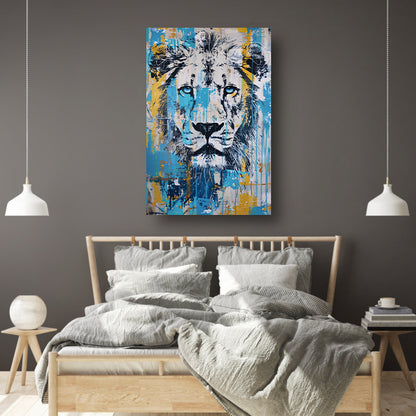 Levendige kleurrijke leeuw pop art schilderij canvas met baklijst