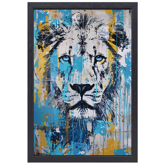 Levendige kleurrijke leeuw pop art schilderij canvas met baklijst
