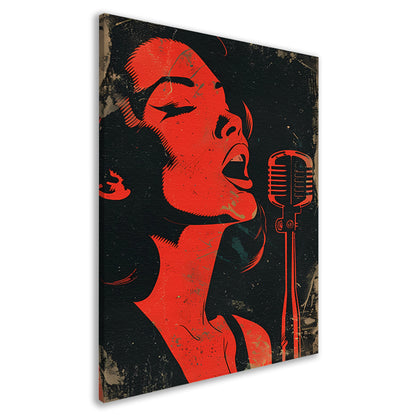 Expressieve rode zangeres met microfoon canvas