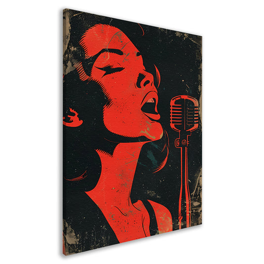 Expressieve rode zangeres met microfoon canvas