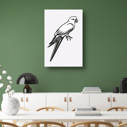 Minimalistische lijntekening van een papegaai op tak acrylglas