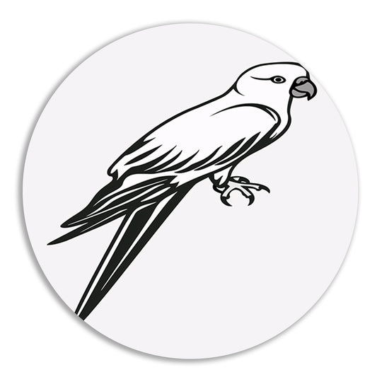 Minimalistische lijntekening van een papegaai op tak aluminium muurcirkel