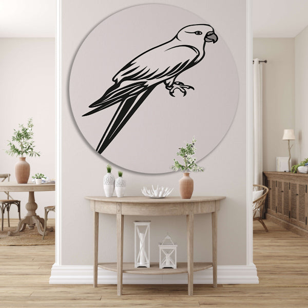 Minimalistische lijntekening van een papegaai op tak forex muurcirkel