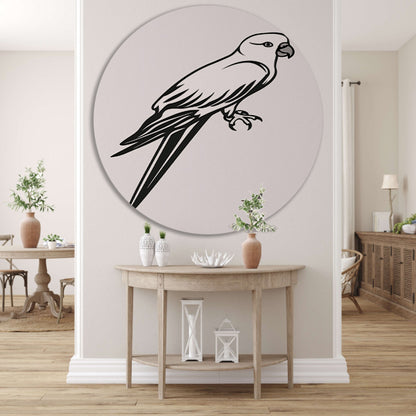 Minimalistische lijntekening van een papegaai op tak forex muurcirkel