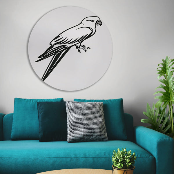 Minimalistische lijntekening van een papegaai op tak forex muurcirkel