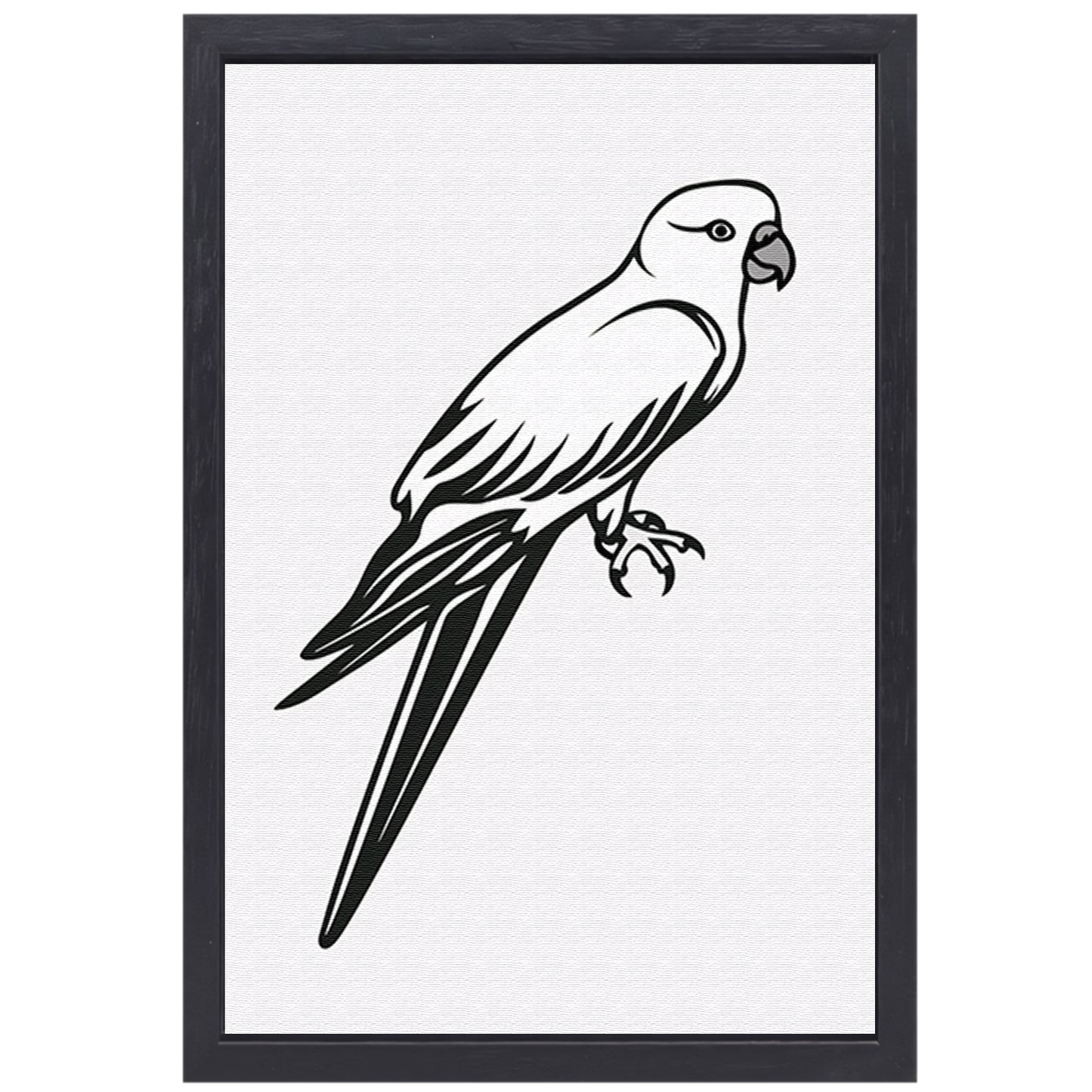 Minimalistische lijntekening van een papegaai op tak canvas met baklijst