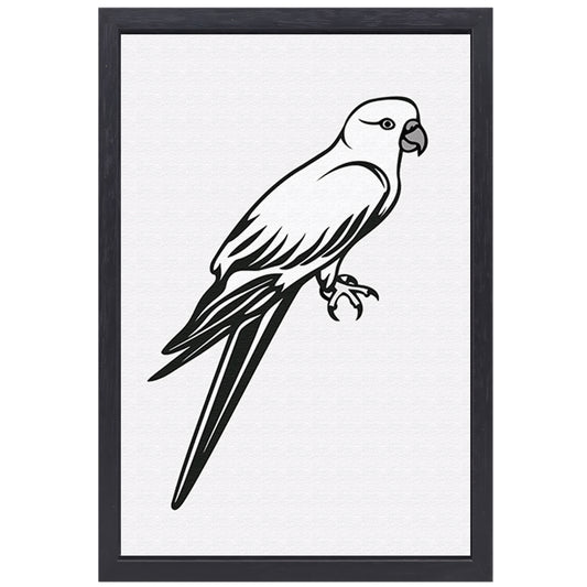 Minimalistische lijntekening van een papegaai op tak canvas met baklijst