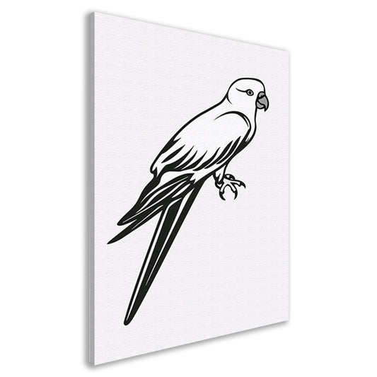 Minimalistische lijntekening van een papegaai op tak canvas