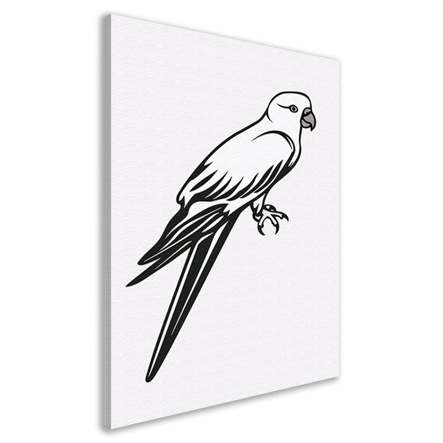 Minimalistische lijntekening van een papegaai op tak canvas