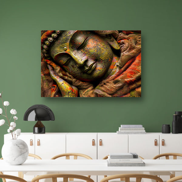Slapende Boeddha in kleurrijke omhulling acrylglas