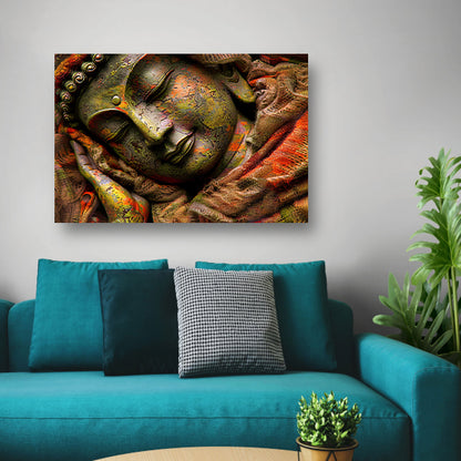 Slapende Boeddha in kleurrijke omhulling acrylglas