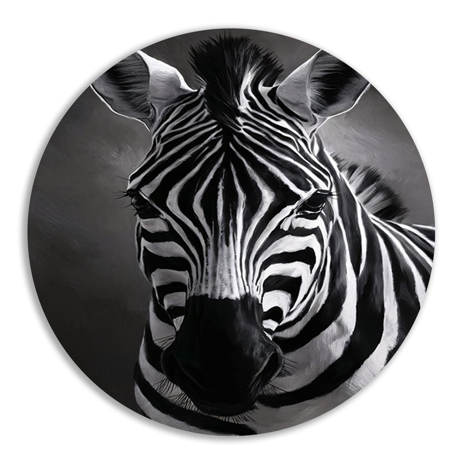 Zebra in Zwart-Wit Monochroom Portret forex muurcirkel
