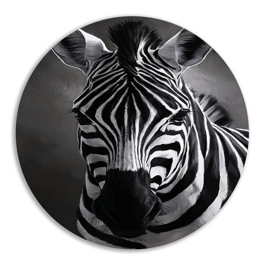 Zebra in Zwart-Wit Monochroom Portret aluminium muurcirkel