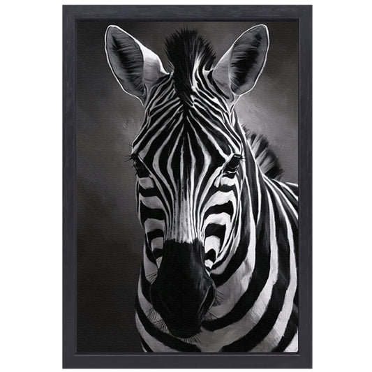 Zebra in Zwart-Wit Monochroom Portret canvas met baklijst