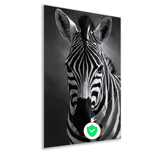 Zebra in Zwart-Wit Monochroom Portret poster