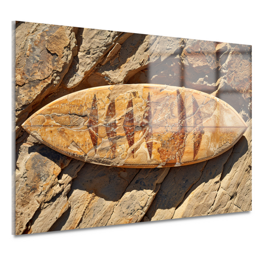 Surfplank op rotsen acrylglas