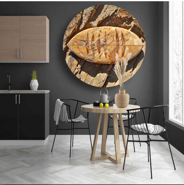 Surfplank op rotsen aluminium muurcirkel