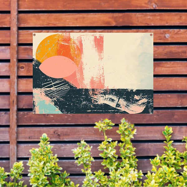 Abstracte cirkelvormen met kleurrijke texturen tuinposter