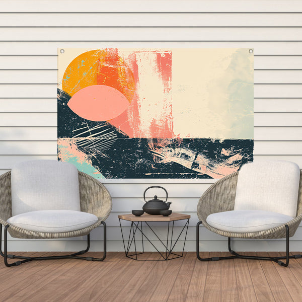 Abstracte cirkelvormen met kleurrijke texturen tuinposter