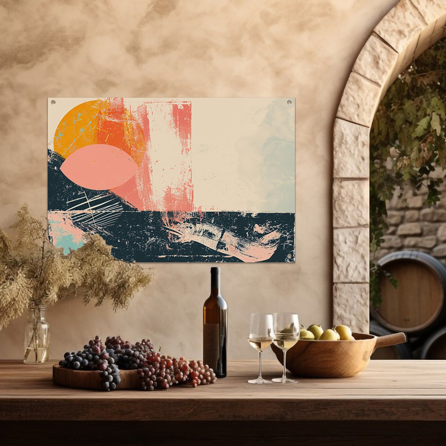 Abstracte cirkelvormen met kleurrijke texturen tuinposter