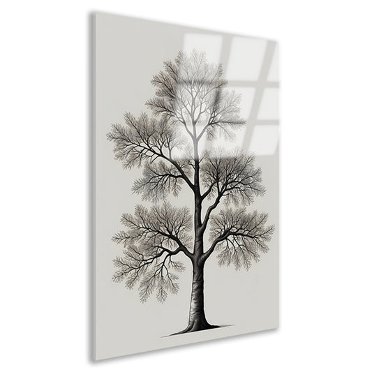 Minimalistische lijntekening van een boom acrylglas