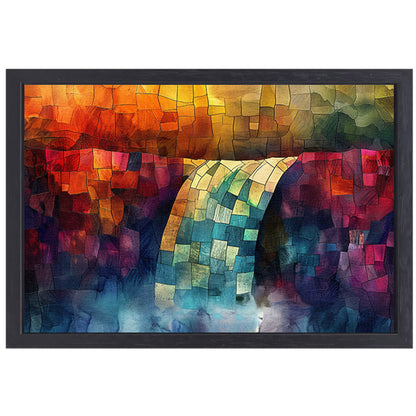 Kleurrijke digitale mozaïek waterval kunst canvas met baklijst